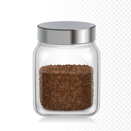 Coffee glass jar icon. Instant coffee granules realistic packageのイラスト素材