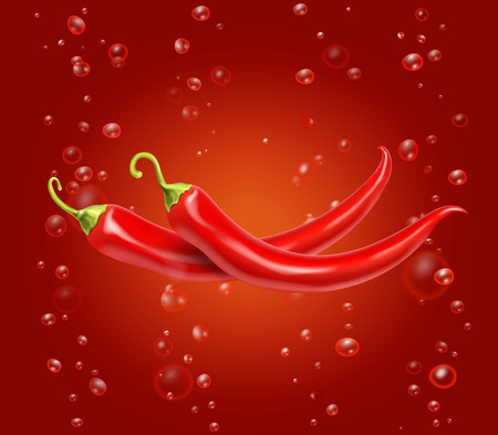 Red hot chili pepper on a red background. Vector illustrationのイラスト素材