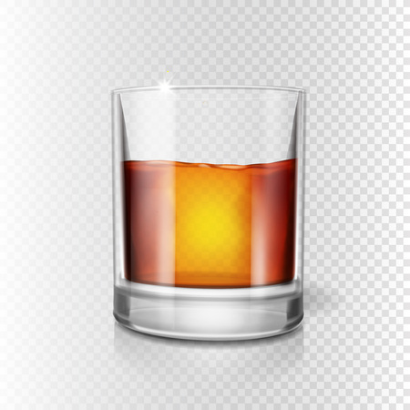 Scotch whiskey or rum, brandy shot glass, Realistic illustrationのイラスト素材