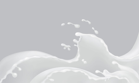 Milk splashing effect. Liquid pouring beverage. Horizontal wave design for advertising. Vector 3d realistic illustration.のイラスト素材
