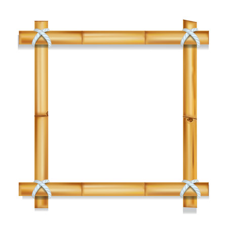 Wooden frame of bamboo sticks realistic isolated vector illustration.のイラスト素材