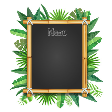 Bamboo frame with tropical leaves realistic. Vector.のイラスト素材