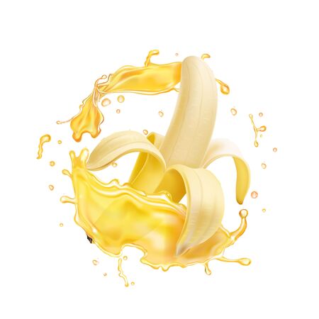Banana tropical realistic fruit juice. 3d illustrationの写真素材