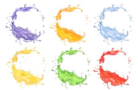 Fruit juice set, realistic colored splashes icon.の写真素材