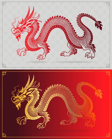 Chinese traditional dragon on redのイラスト素材