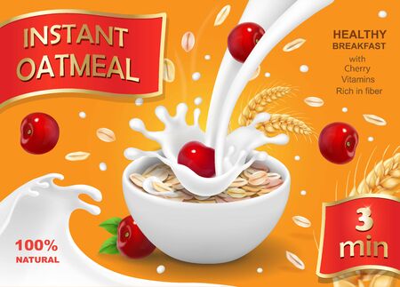 Instant oatmeals with cherry.の写真素材