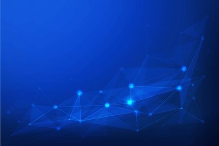 Internet connection. Blue polygonal background. Neural network. Abstract sense of science and technology graphic design, Futuristic cyberspace communication conceptの写真素材