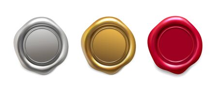 Seal wax set. Golden, silver, red wax candle stamp.のイラスト素材