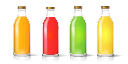 Glass juice bottle. Colored realistic packaging set . 3d illustration.の写真素材