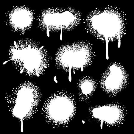 Paint splat set. Paint white blots. Graffiti circle grunge ink splashes illustration.のイラスト素材