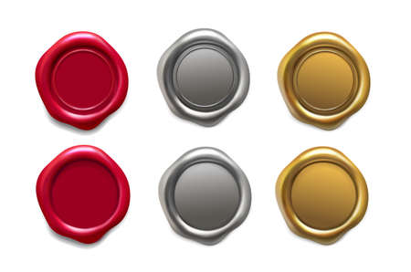 Wax seal set. Golden, red and silver wax stamps.のイラスト素材