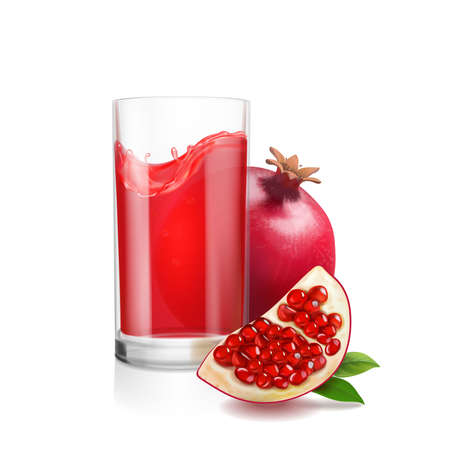 Pomegranate juice in a glass and pomegranate slice 3d illustrationの写真素材