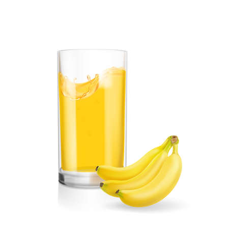 Banana smoothie or banana juice glass realistic 3d illustrationの写真素材