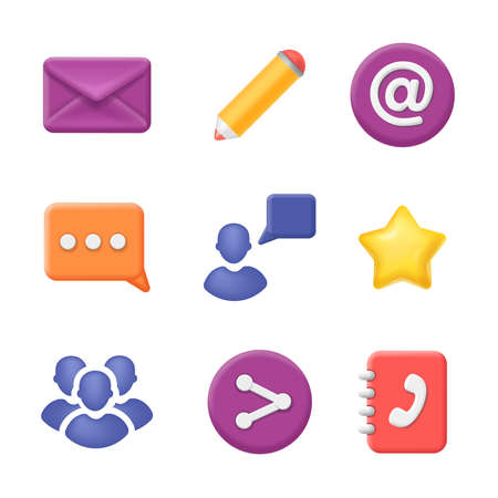 Contact and internet communication 3d modern icons.のイラスト素材