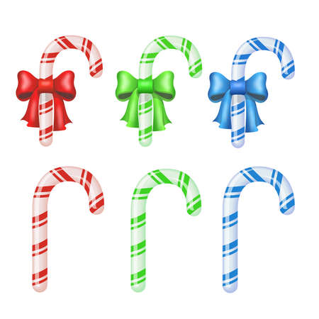 Colored candy canes and bows on white backgroundのイラスト素材