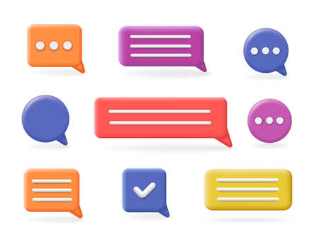3D speech bubble set. Chat messages, communication dialogue icons, message box. Vector illustrationのイラスト素材