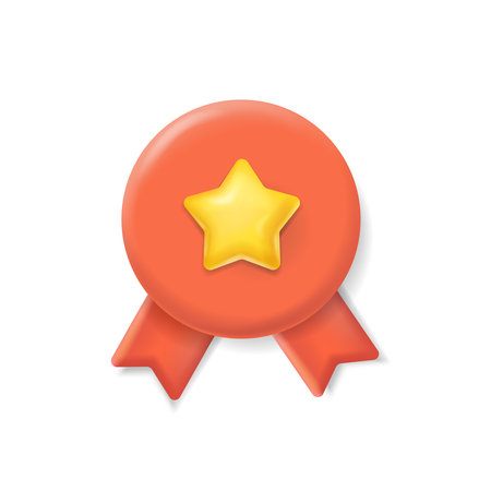 Award with ribbons, Medal with star, cartoon 3d achievement. Winner or quality icon isolated on white background, vector illustrationのイラスト素材