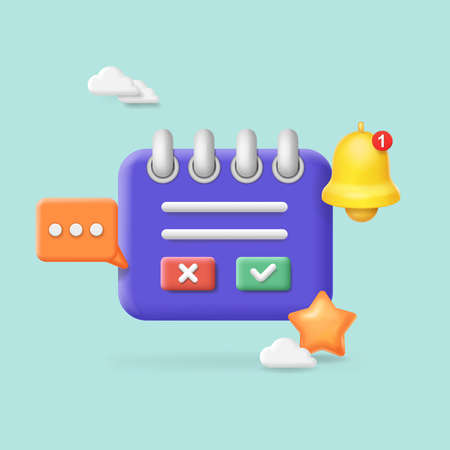 Reminder concept. Notification message icon. Alarm banner design. 3D Web vector Illustrationのイラスト素材