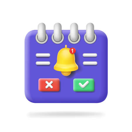 Reminder icon. Alarm bell, Event notifications. Ui reminding alert concept. 3D Web Vector Illustrationsのイラスト素材
