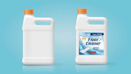 Household chemicals blank plastic bottles realistic vector isolated. Canister for household cleaning Liquid cleaner Packageのイラスト素材