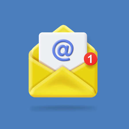 Email icon. Envelope Mail icon with letter. Incomong message notification. 3d vectorのイラスト素材