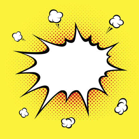 Empty white comic boom effect on yellow background. Explosion speech bubble burst. Pop art style. Vector illustrationのイラスト素材