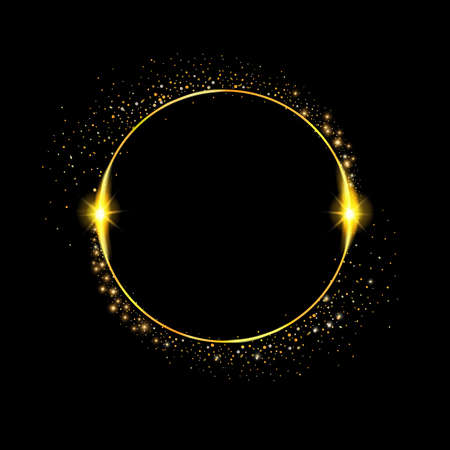 Abstract light gold vector circle . Round shining glitter circular light frame Golden glitter effectのイラスト素材