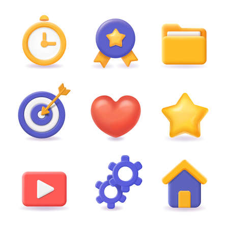3d icons in a minimalistic style for the interface, application, UI, web. Home, clock, folder, settingsのイラスト素材