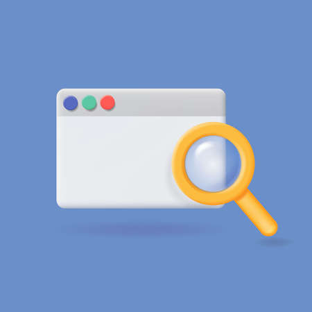 Simple browser window and magnifying glass. Browser search. 3d web searching concept Internet request vectorのイラスト素材