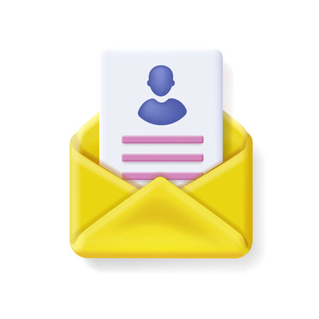 Open envelope with a CV. Job search, employment concept, resume e-mail. Employment offer 3d iconのイラスト素材