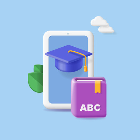 Online learning. Concept of education webinar, business online training, smartphone and Graduation cap 3d vectorのイラスト素材