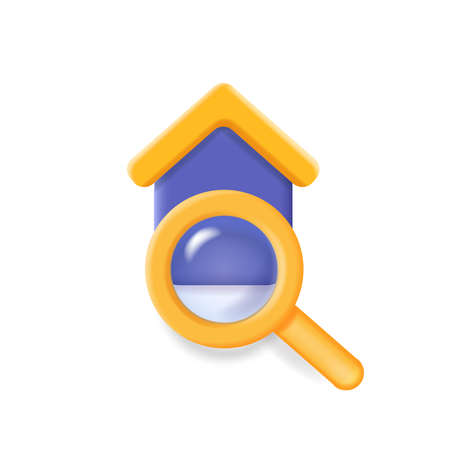 Home Search icon. Magnifying glass and House. Real estate, Concept of mortgage, rental housing, Valuation of propertyのイラスト素材