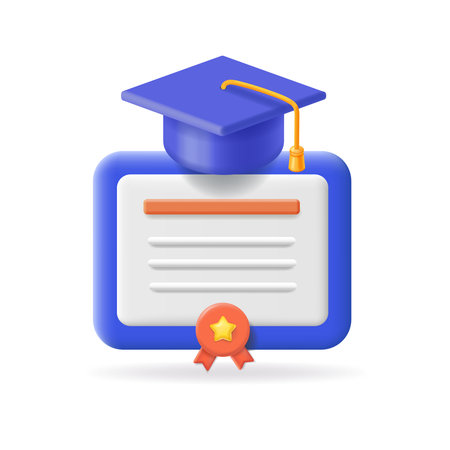 Education icon. 3d Achievement, award, grant, diploma certificate with graduation cup icon. Graduate in a hat vectorのイラスト素材