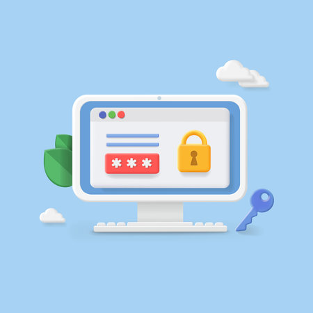 Personal data security. Data prrotection concept on computer screen with lock. 3D vector Illustration.のイラスト素材