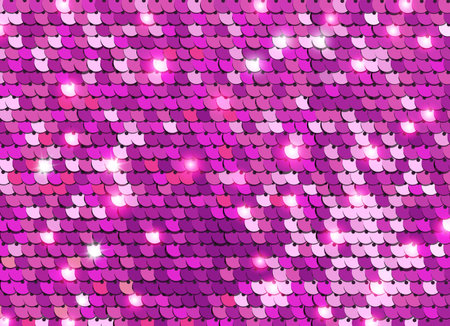 Glittering pink sequined fabric texture. Sequined purple shining scales. Glamor Background vectorのイラスト素材