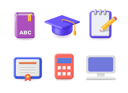 Education icons vector, Graduate cap, book, diploma, pencil. Learning and traning set.のイラスト素材