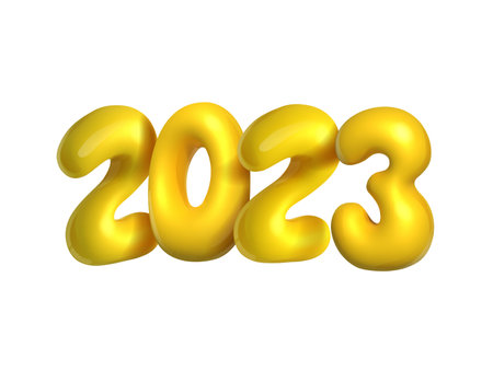 3d cartoon realistic lettering 2023 Merry Christmas and Happy New Year 2023 numbers. Vector illustrationのイラスト素材