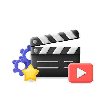 Film clapper 3d icon. Movie producing, film direction, studio shooting concept.のイラスト素材