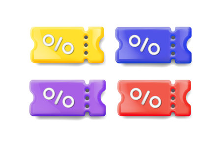 Price offer coupons set 3d. Discount vouchers. Sale tickets with percent sign . Special offers coupon sign Vectorのイラスト素材
