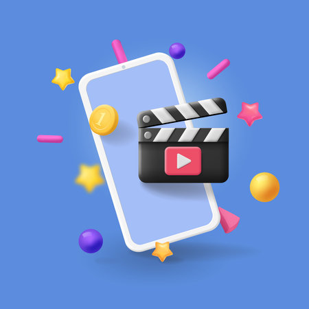 Video blog. Video content creation. Mobile phone film making. Vlog concept. Online streaming. Vector 3dのイラスト素材