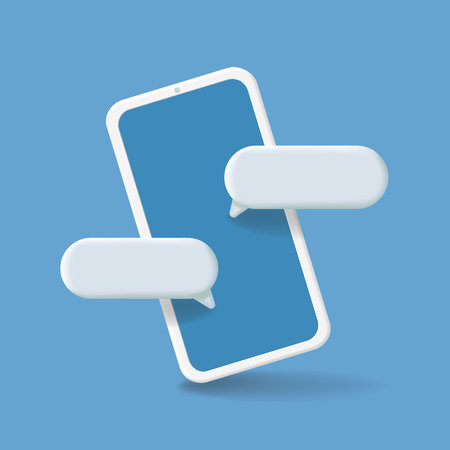 Chat messages on smartphone screen, 3d sms bubbles on mobile phone, empty chat speech bubble on cellphone. Vectorのイラスト素材