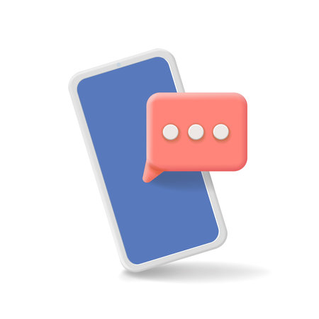 Speech bubble on mobile phone. Chat message on social media. Comment notification. 3d alert iconのイラスト素材