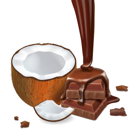 Realistic liquid chocolate and coconut. Hot cacaoのイラスト素材