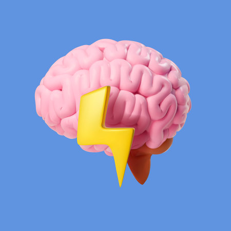 Brainstorming banner. The brain strains, thunderbolt. Finding a creative idea, Brainstorm thinking idea. Isolated 3d vector iconのイラスト素材