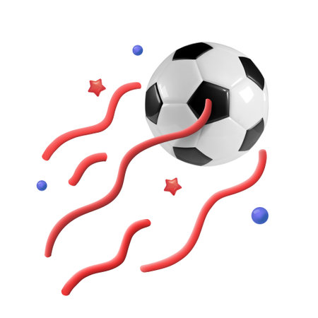 Flying 3d soccer ball with cartoon trail in 3dstyle isolated on white Vector illustration. Football sport game. Sports design elementsのイラスト素材
