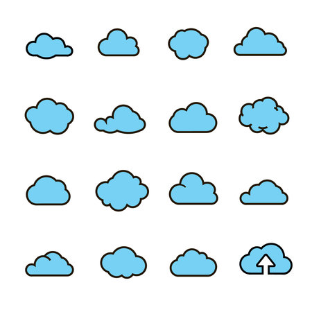 Clouds lines icons collection. Different cloud shapes collection icons Vector illustration Abstract sky symbol. Data storage signのイラスト素材