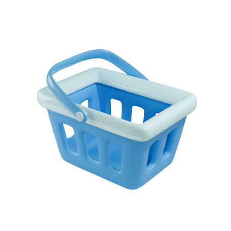 Shopping cart 3d blue render. Empty Shopping basket icon illustration. Plastic shopping bag for grocery, market icon.のイラスト素材