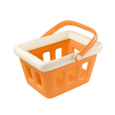 3d realistic vector supermarket food cart plastic orange empty basket. Shopping cart Isolated on white background.のイラスト素材
