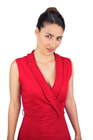 Sexy tied haired brunette posing on white backgroundの写真素材