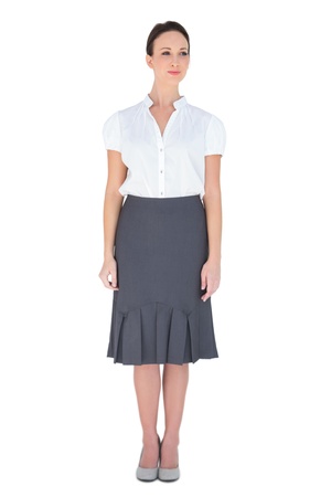 Content businesswoman posing on white backgroundの写真素材